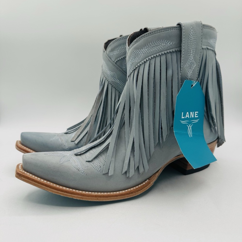 Lane Senita Fringe Boots Women's Size 10 Blue Leather